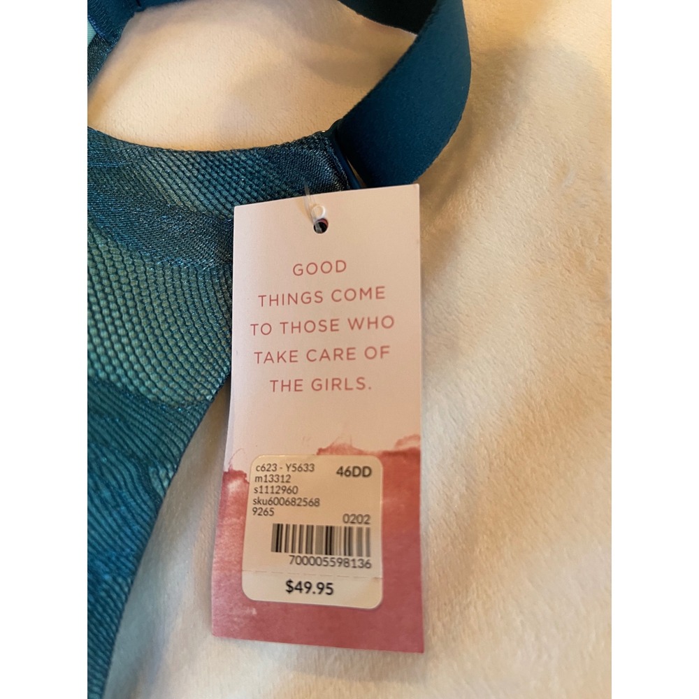 Cacique Invisible Backsmoother Wireless Bra 46DD Teal Floral Lightly Lined NEW - Picture 4 of 6